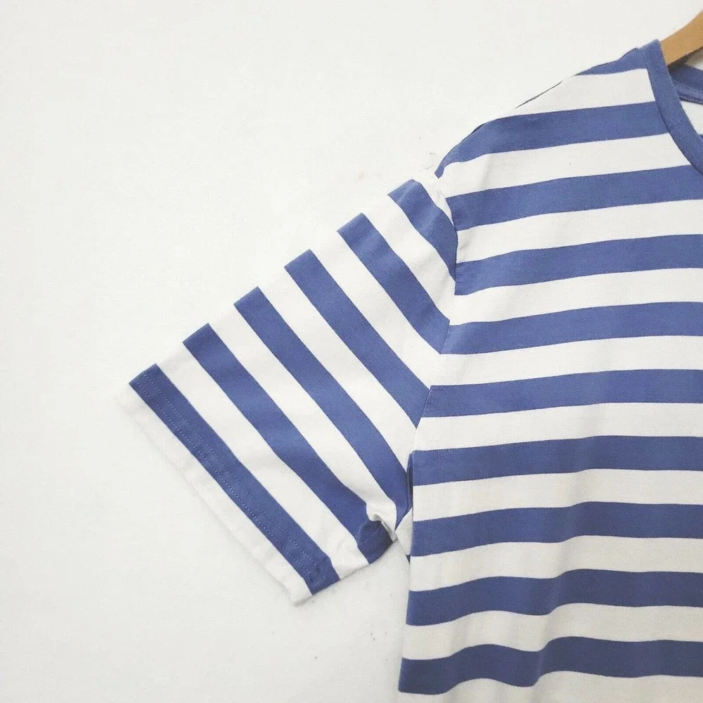 Zengjo T Shirt Mens Large Blue White Striped Shirt Short Sleeve Punk Rock Grunge